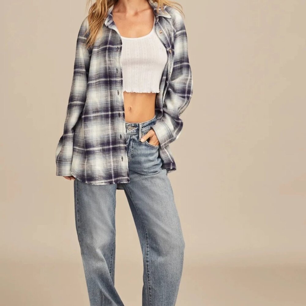 Lucky Brand Women’s Plaid Tunic Flannel Shirt Button Down Size 2XL Cotton